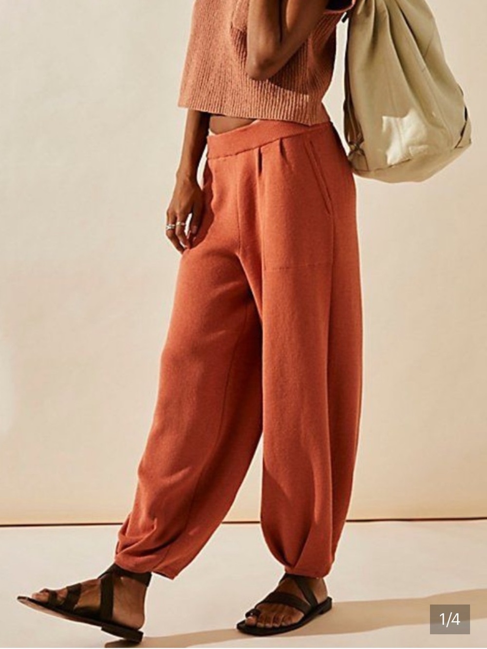 Free People Beach Freya Sweater Knit Linen Blend Barrel Leg Pants